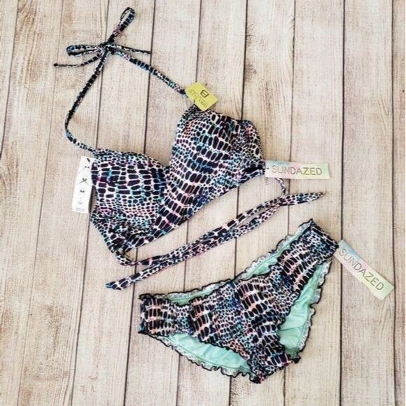Sundazed Modern Animal Print Simon Halter Top & Mermaid Ruffle Bottom Bikini Set - Picture 5 of 11